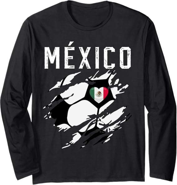 Mexico Retro Vintage Soccer Fan Long Sleeve T-Shirt with Mexican Flag Heart