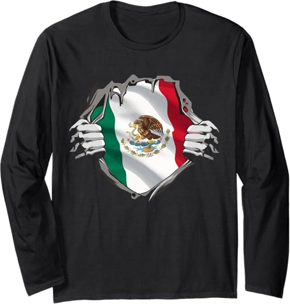 Mexican Superhero Long Sleeve T-Shirt - Mexico Flag Bandera Mexicana Pride Apparel