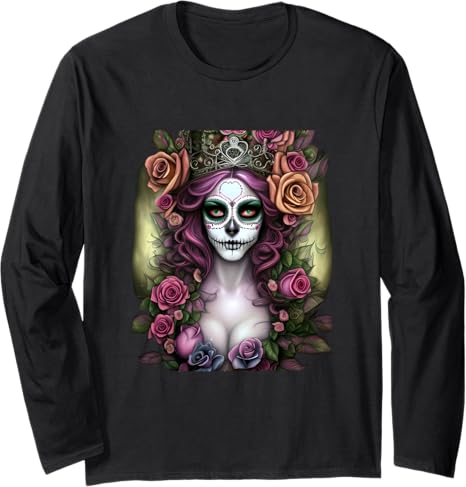 Mexico Dia De Los Muertos Calaveras Catrina Day of the Dead Long Sleeve T-Shirt - Halloween & Festival Apparel