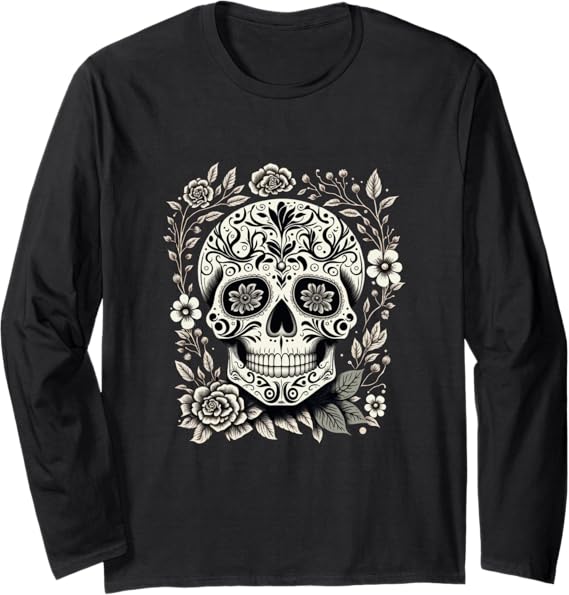 Mexico Holiday Día de los Muertos Sugar Skull Long Sleeve T-Shirt