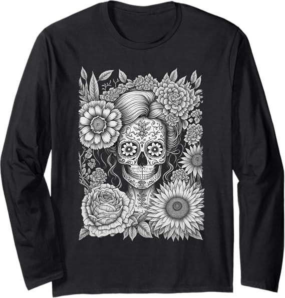 Creepy Calaveras Catrina Day of the Dead Long Sleeve T-Shirt – Mexican Holiday Shirt