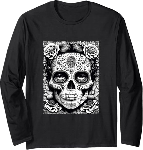 Dia de Los Muertos Long Sleeve T-Shirt – Catrina Calaveras Skull Mexico Holiday Shirt