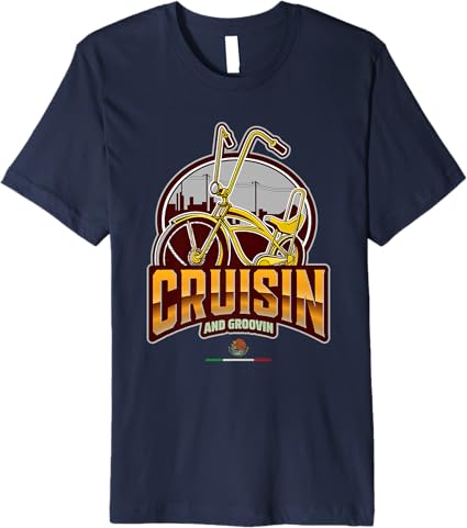 Chicano Lowrider Bike Mexican Premium Men T-Shirt - Cruisin' & Groovin' Design