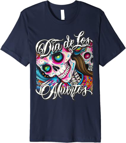 Premium Mexican Calaveras Catrina Men T-Shirt | Colorful Dia De Los Muertos Skull Shirt