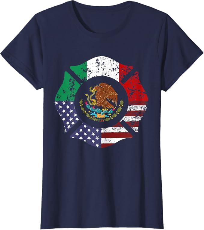 USA & Mexico Flag Women T-Shirt - American & Mexican Escudo Nacional Design