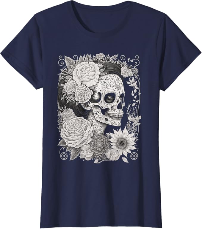 Catrina Sugar Skull Dia de los Muertos Women T-Shirt – Mexican Calaveras Design