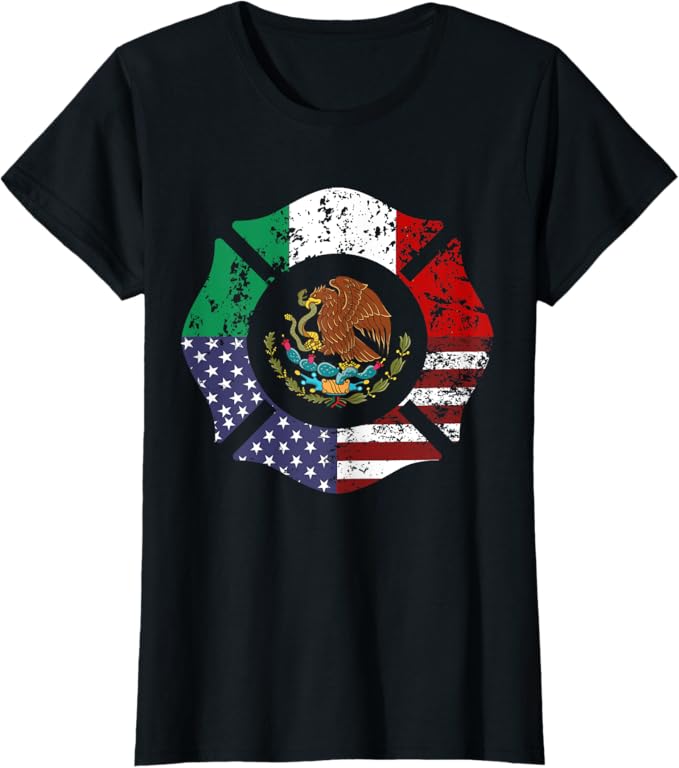 USA & Mexico Flag Women T-Shirt - American & Mexican Escudo Nacional Design