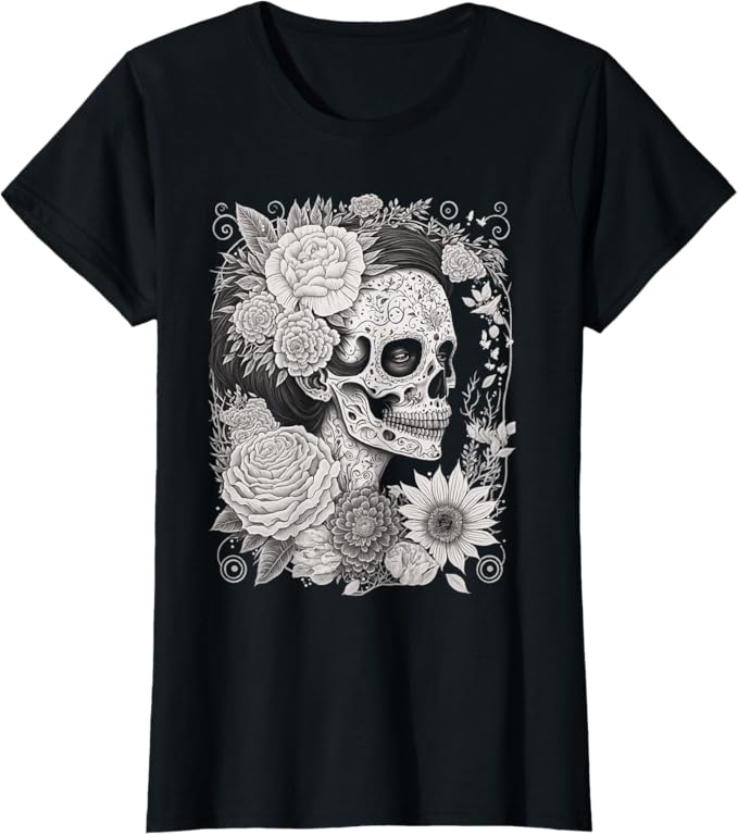 Catrina Sugar Skull Dia de los Muertos Women T-Shirt – Mexican Calaveras Design