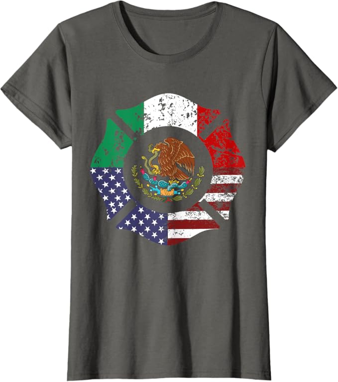 USA & Mexico Flag Women T-Shirt - American & Mexican Escudo Nacional Design