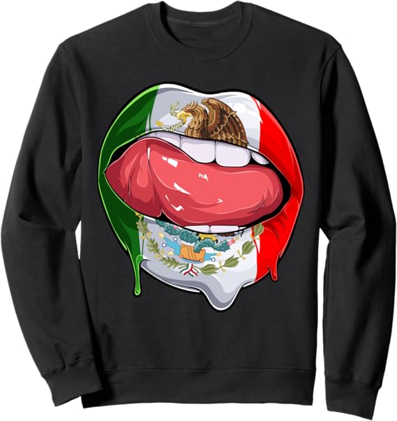 Mexico Flag Lips Sweatshirt - Mexican Bandera Como Labios Apparel