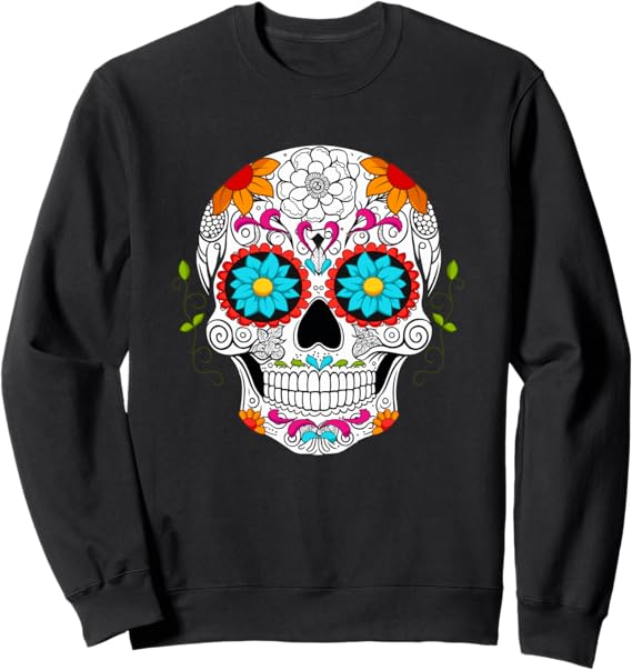 Colorful Calaveras de Azúcar Mexican Día de los Muertos Sweatshirt
