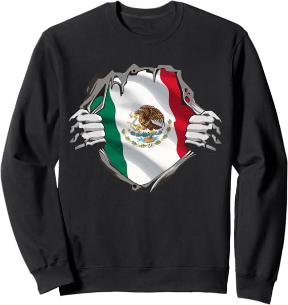 Mexican Superhero Sweatshirt with Mexico Flag & Bandera Mexicana Pride
