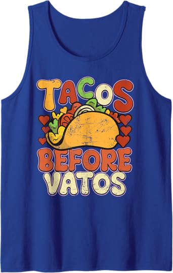 Tacos Before Vatos Funny Vintage Mexican Chicano Tank Top - Retro Style Shirt for Men