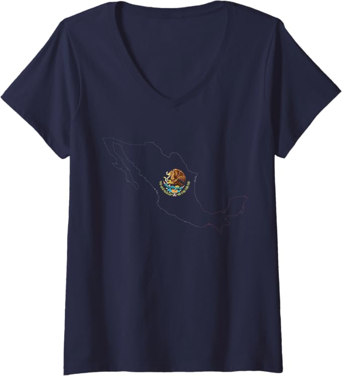 Women's Mexico Flag V-Neck Women T-Shirt - Escudo Nacional de México Map Mexican Pride Shirt
