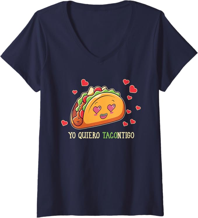 Women's Yo Quiero Tacontigo Funny Taco Latina Mexicana V-Neck Women T-Shirt