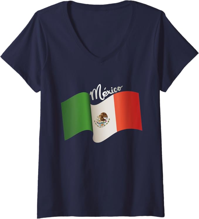 Women's Vintage Mexican Flag Retro Bandera Mexicana V-Neck Women T-Shirt – Mexico Pride Top