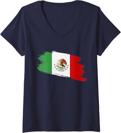 Women's Vintage Bandera Mexicana Mexico Flag V-Neck T-Shirt