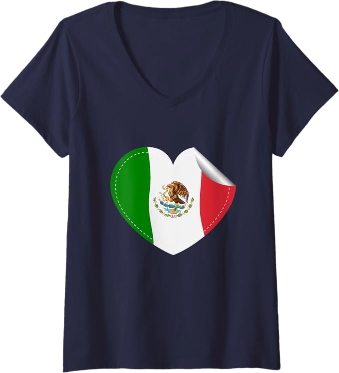 Women's Bandera De México Heart-Shaped Mexican Flag V-Neck Women T-Shirt