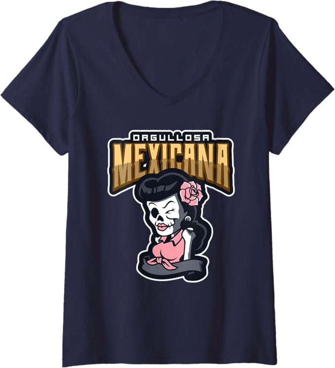 Women's Orgullosa Mexicana Vintage Mexican Rockabilly Lowrider V-Neck Women T-Shirt - Retro Style