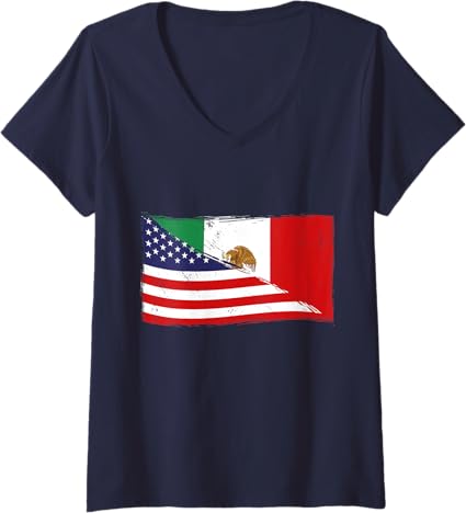 Women's Vintage Bandera Mexicana Mexico Flag V-Neck T-Shirt