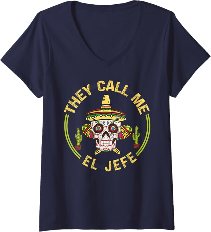 Womens Mexican Party Sombrero Skull V-Neck T-Shirt - Cinco De Mayo Style