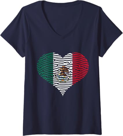 Women's Mexican Flag Heart DNA Bandera V-Neck T-Shirt