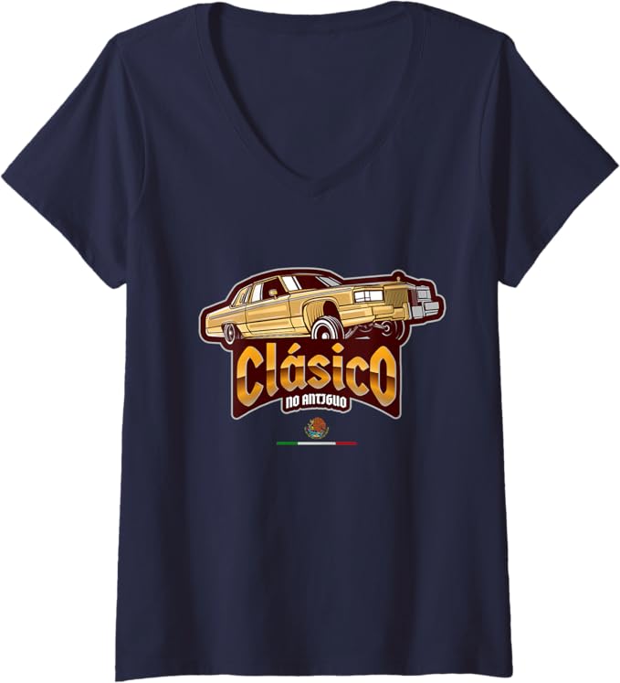 Women's Clásico No Antiguo Lowrider Mexican Chicano Hombre V-Neck Women T-Shirt - Vintage Style