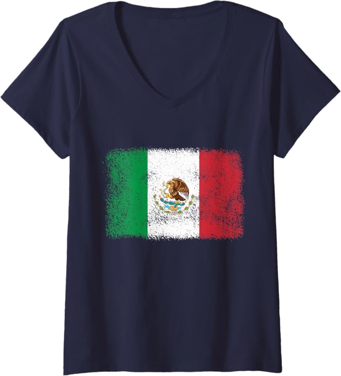 Women's Retro Mexico Flag V-Neck Women T-Shirt – Mexican Bandera Pride Camiseta