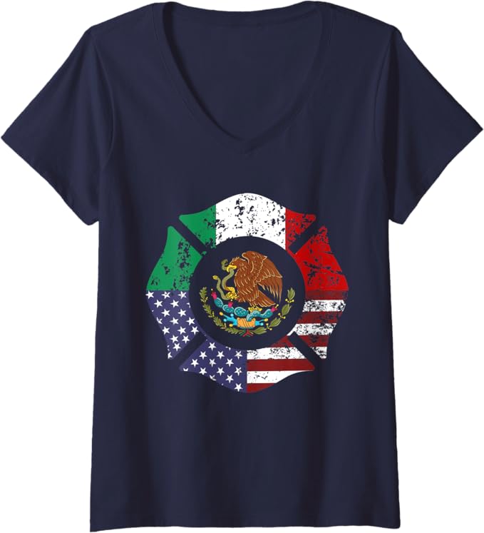 Women's USA Mexico Flag Escudo Nacional de México V-Neck Women T-Shirt