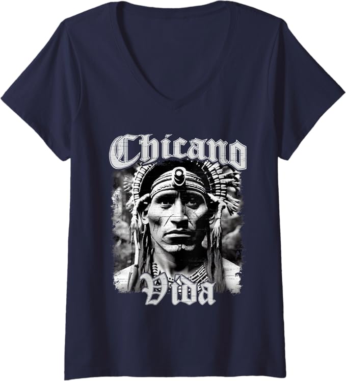 Women's Chicano Vida Vintage Aztec Native American Mexican V-Neck Women T-Shirt