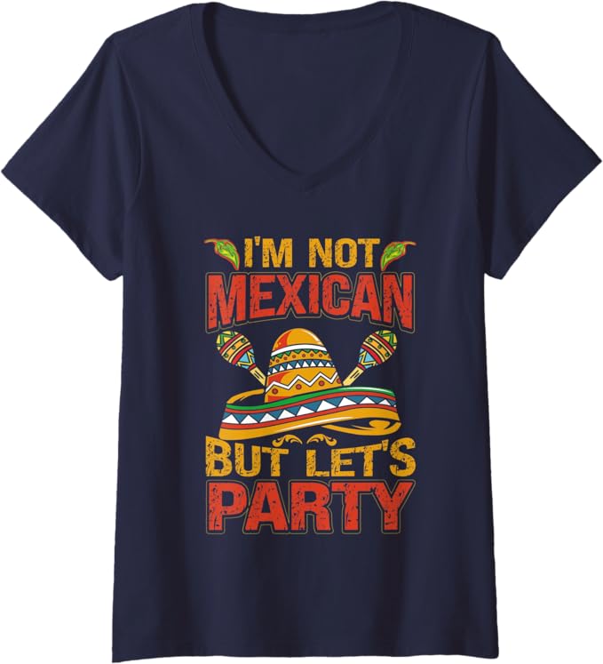 Womens Mexican Cinco De Mayo Party Sombrero V-Neck T-Shirt