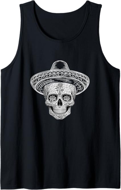 Mexican Sugar Skull Sombrero Men Tank Top | Día de los Muertos Calaveras T-Shirt