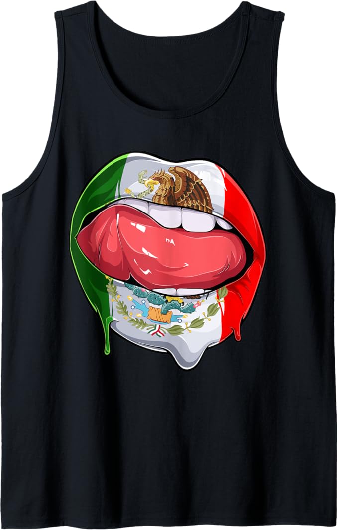 Creative Mexican Flag Men Tank Top: Lips Design