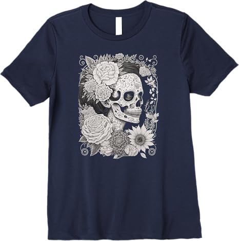 Premium Catrina Sugar Skull Women T-Shirt – Día de los Muertos Calaveras Design from Mexico