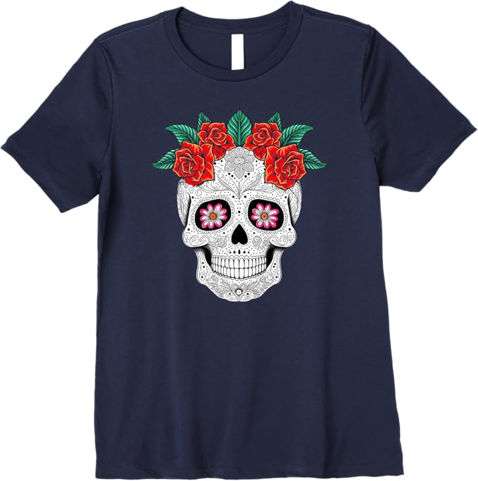 Day of the Dead Skull with Flowers - Mexican Holiday Premium Women T-Shirt