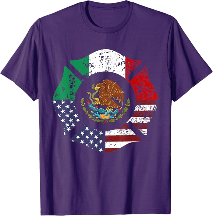 USA & Mexico Flag Men T-Shirt - American & Mexican Escudo Nacional Design