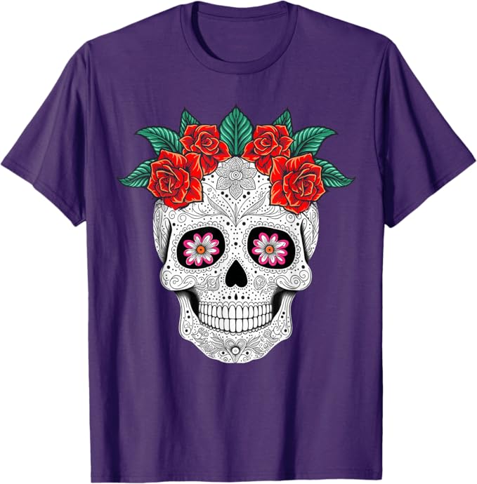 Day of the Dead Skull with Flowers - Mexican Holiday Men T-Shirt