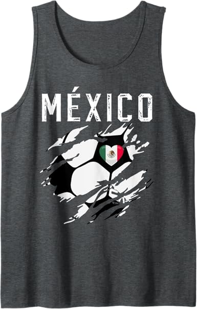 Mexico Retro Vintage Soccer Fan Men Tank Top with Mexican Flag Heart Design