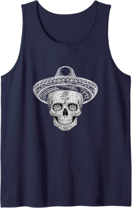 Mexican Sugar Skull Sombrero Men Tank Top | Día de los Muertos Calaveras T-Shirt
