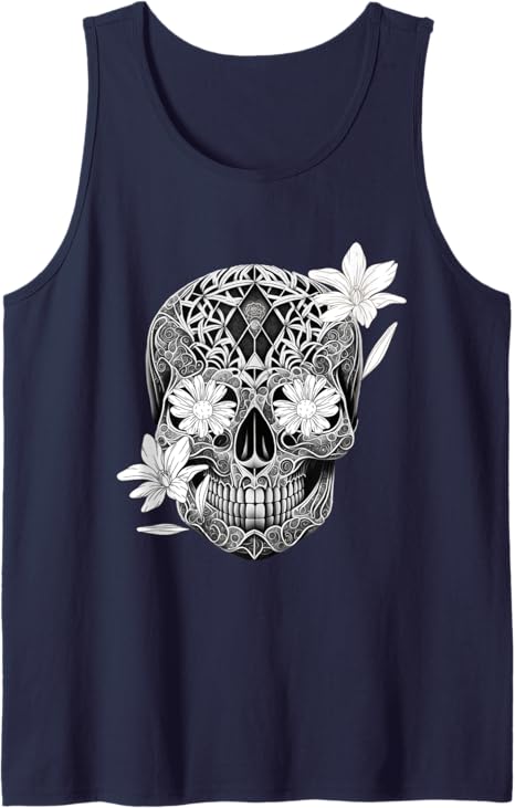 Flower Sugar Skull Men Tank Top – Mexico Dia De Los Muertos Shirt