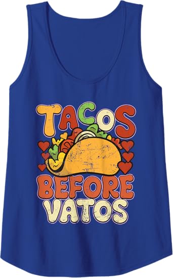 Tacos Before Vatos Funny Vintage Mexican Chicano Tank Top - Retro Style Shirt for Women