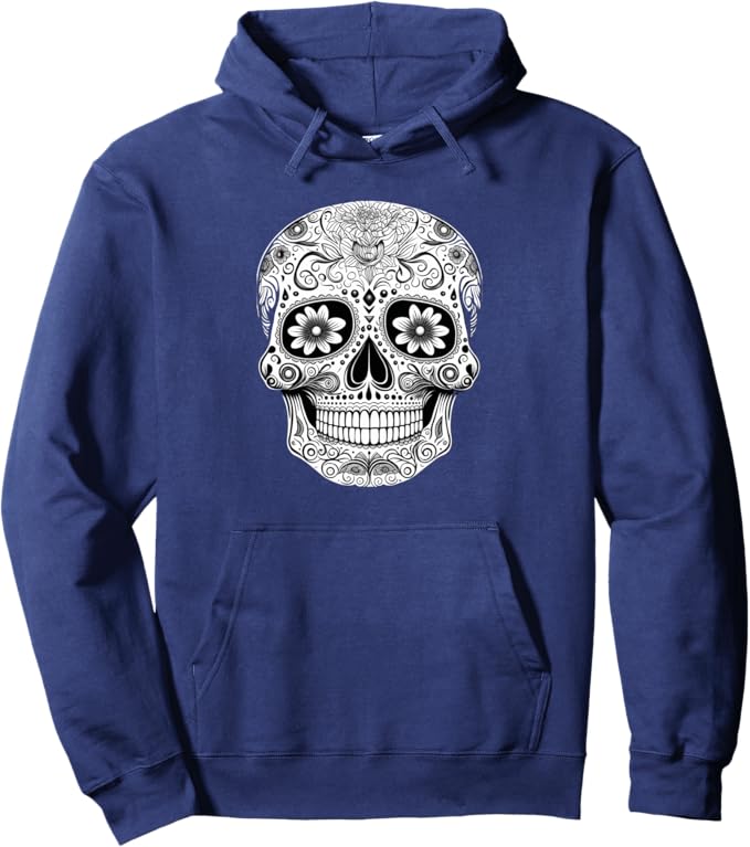 Floral Mexican Sugar Skull Day of the Dead Pullover Hoodie - Chicano Style
