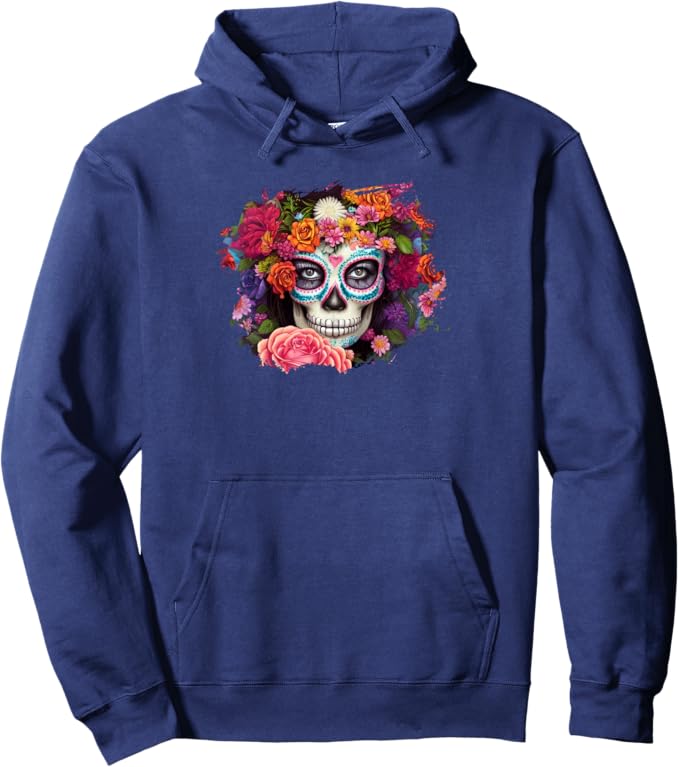 Mexico Day of the Dead Pullover Hoodie - Skull Día De Los Muertos Design