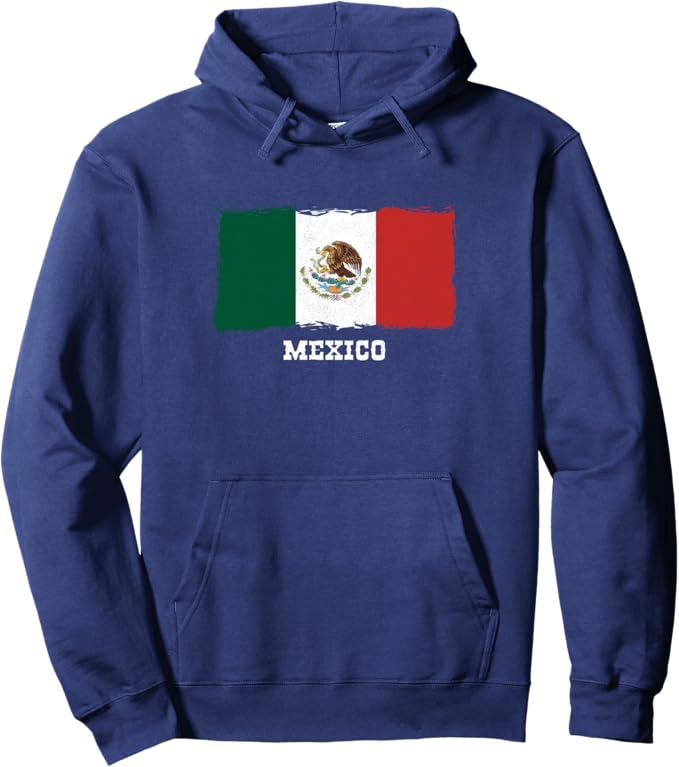 Vintage Mexico Flag Pullover Hoodie - Retro Bandera Mexicana Design