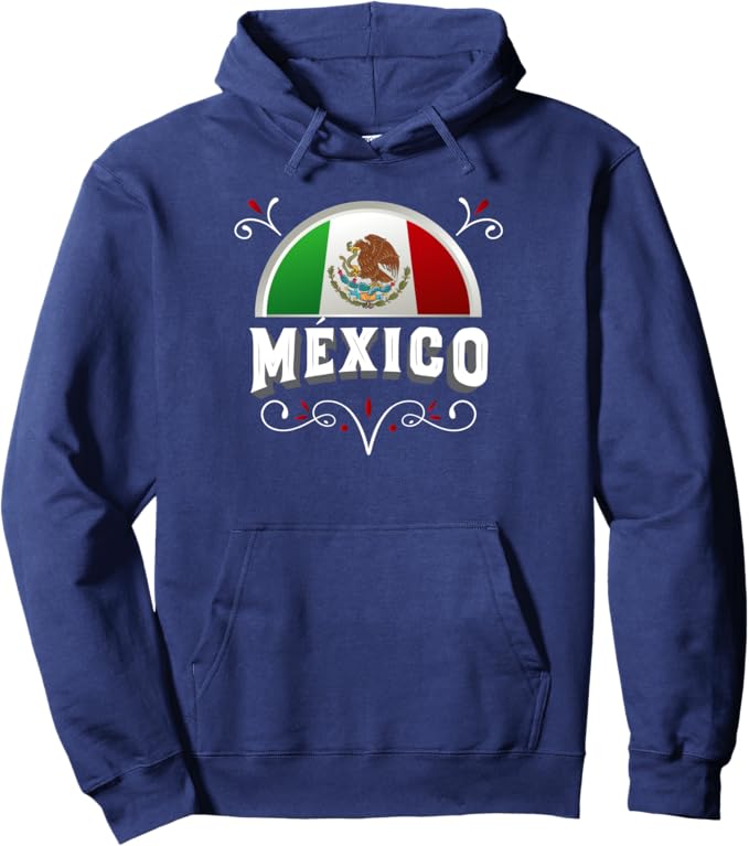 Mexico Bandera Pullover Hoodie - Mexican Flag with Mexico Lettering Design