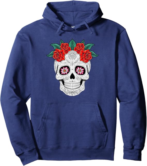 Day of the Dead Skull with Flowers Mexican Holiday Pullover Hoodie