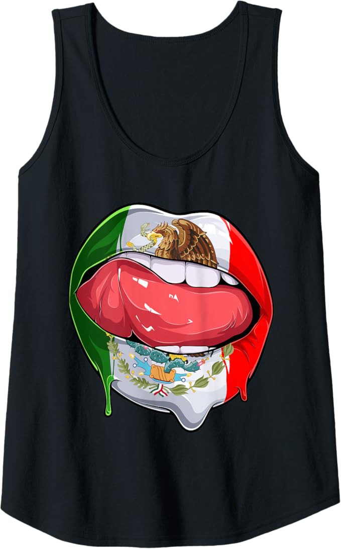 Creative Mexican Flag Women Tank Top: Lips Design