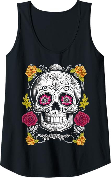 Sugar Skull Tank Top – Mexican Day of the Dead Shirt for Men & Women