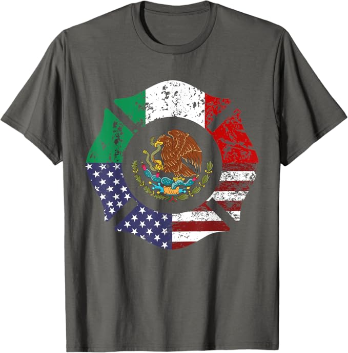 USA & Mexico Flag Men T-Shirt - American & Mexican Escudo Nacional Design