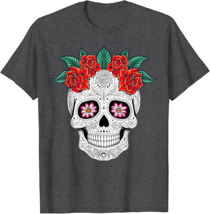 Day of the Dead Skull with Flowers - Mexican Holiday Men T-Shirt